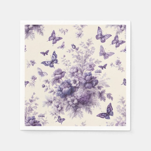 French Country Toile Fleurie Purple Butterflies Napkin (Front)
