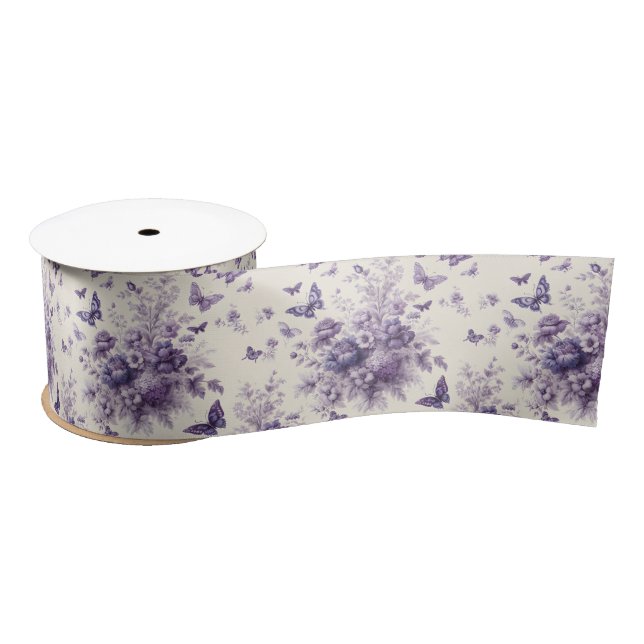 French Country Toile Fleurie Purple Butterflies Satin Ribbon (Spool)