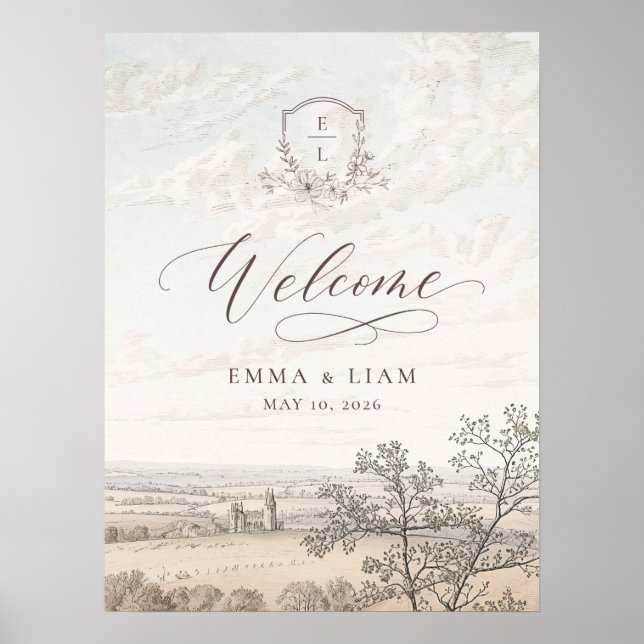 French Country Toile Wedding Welcome Poster (Front)
