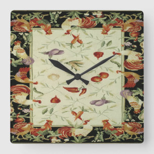 French Country Veggies Roosters Print Clock