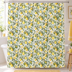 French Country Watercolor Lemon Botanical Pattern Shower Curtain