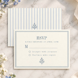 French Country Wedding Dusty Blue Stripe RSVP Card