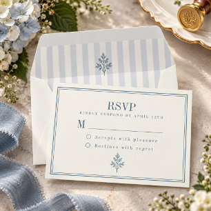 French Country Wedding Dusty Blue Stripe RSVP Card