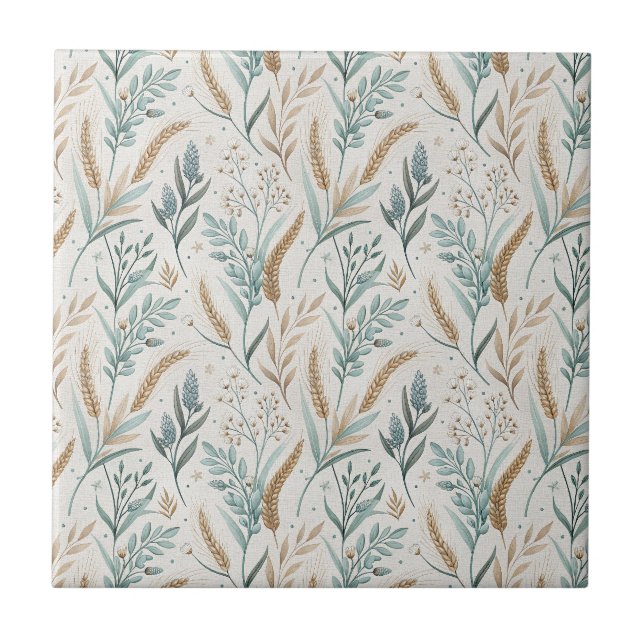 French Country Wheat & Wildflower Floral Pattern Tile (Front)