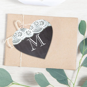 French country white lace chalkboard monogram heart sticker