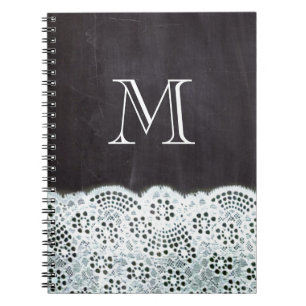 French country white lace chalkboard monogram spiral notebook