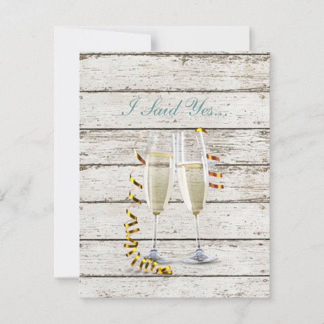 french country whitewashed wood champagne flutes invitation (Front)
