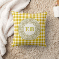 French Country Yellow Gingham Rose Monogram