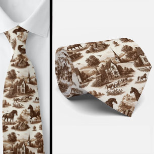 French Countryside Horse Toile de Jouy Neck Tie