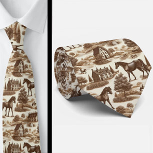 French Countryside Horse Toile de Jouy Neck Tie