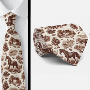 French Countryside Horse Toile de Jouy Neck Tie