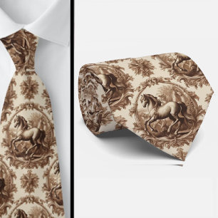 French Countryside Horses Toile De Jouy Pattern Tie