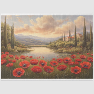 French Countryside Poppy Field Decoupage Tissue Paper