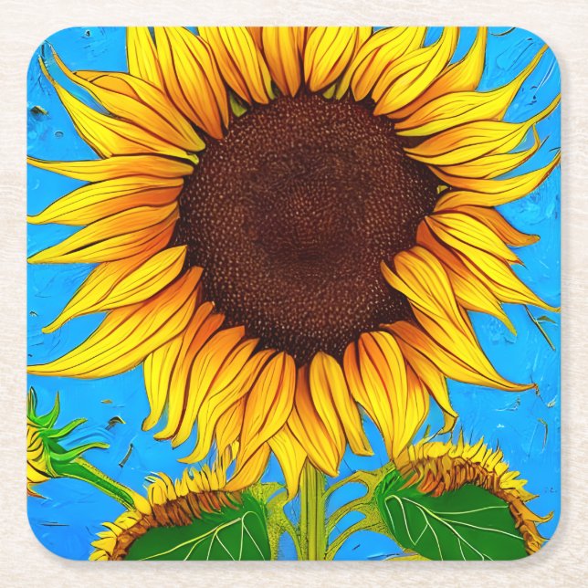 French Countryside Sunflower Square Paper Coaster (Front)