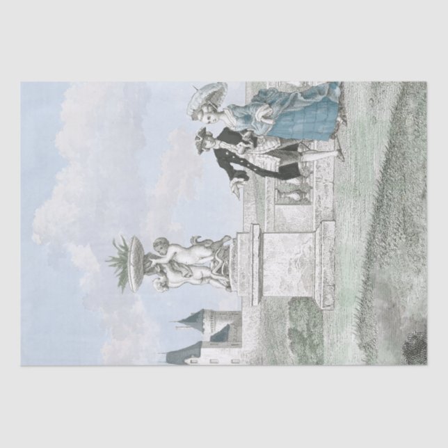 French Couple Chateau Garden Vintage Decoupage  Tissue Paper (Front)