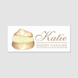 French Cream Puff Pastry Dessert Bakery Name Tag