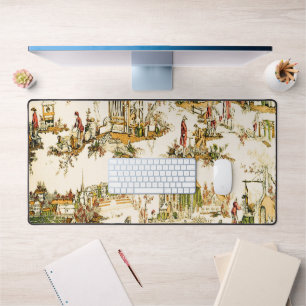 French Creme Toile Chinoiserie Style Rustic Desk Mat