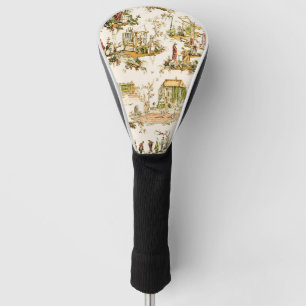 French Creme Toile Chinoiserie Style Rustic Golf Head Cover