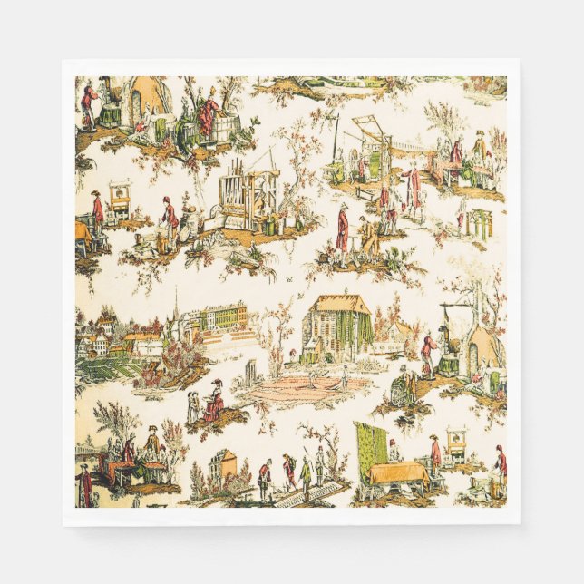 French Creme Toile Chinoiserie Style Rustic  Napkin (Front)
