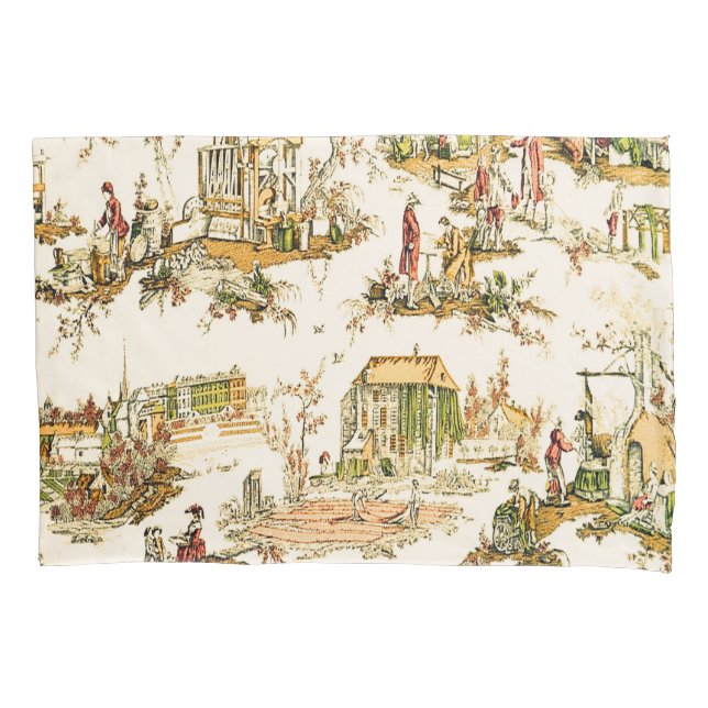French Creme Toile Chinoiserie Style Rustic  Pillowcase (Front)
