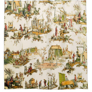 French Creme Toile Chinoiserie Style Rustic  Shower Curtain