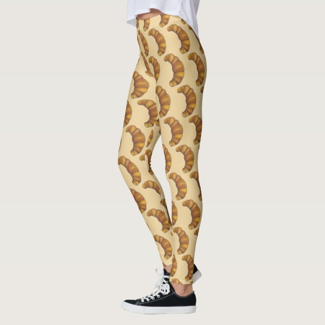 French Croissant Hot Flaky Buttery Pastry Foodie Leggings (Left)