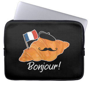 French Croissant Lover France Flag Francophile Laptop Sleeve