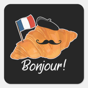 French Croissant Lover France Flag Francophile  Square Sticker