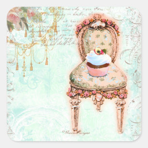 French Cupcake Victorian Style Square Sticker