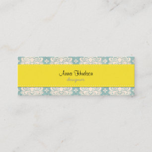 French Damask, Ornaments, Swirls - Blue White Mini Business Card