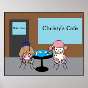 French Dogs at a Cafe Customisable Poster