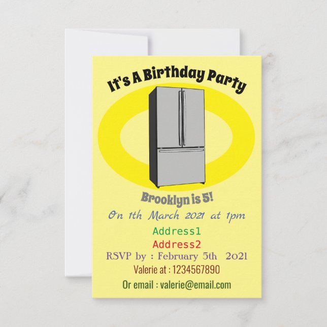 French door refrigerator cartoon illustration invitation (Front)