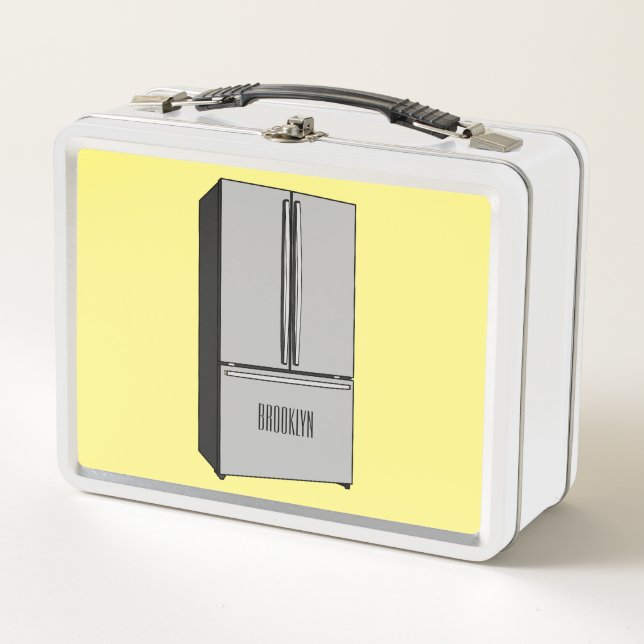 French door refrigerator cartoon illustration metal lunch box (Front)