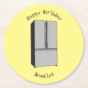 French door refrigerator cartoon illustration round paper coaster