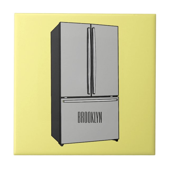 French door refrigerator cartoon illustration tile (Front)
