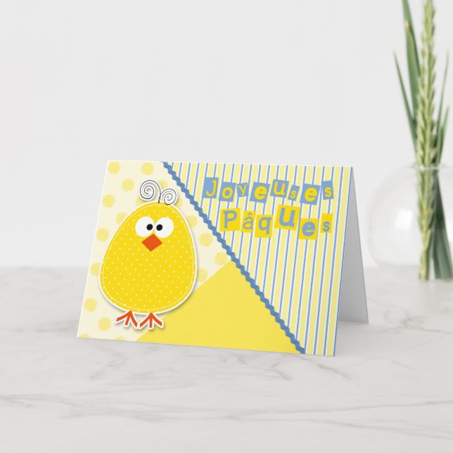 French Easter Chick in Blue and Yellow Children's Card (Front)