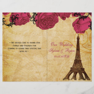 French Eiffel tower pink  folded Wedding program