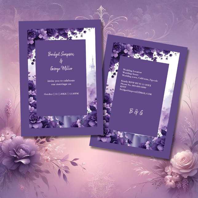 French Elegance: Eiffel Tower & Purple Wedding Invitation (Creator Uploaded)