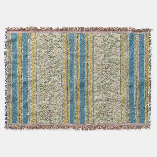 French Embroidered Flower Fabric Look Throw Blanket (Front)