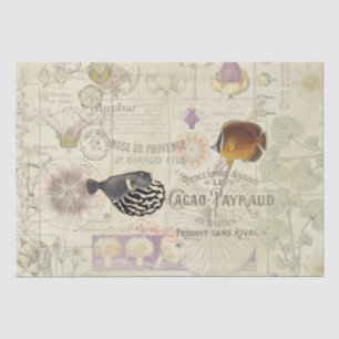 French Ephemera Art Nouveau Flower Fish Tissue Paper