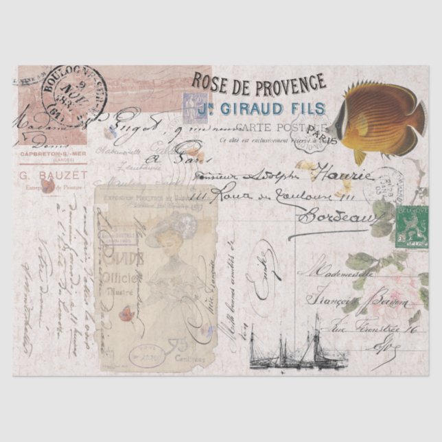French Ephemera Postal Writings Lady Tissue Paper (Front)