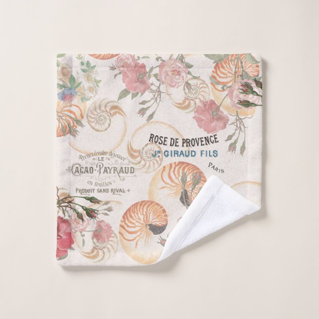 French Ephemera Rose Nautilus Shell Wash Cloth (Wash Cloth)