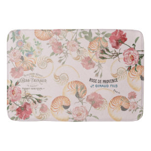 French Ephemera Roses Seashells Floral Bath Mat