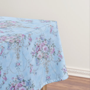 French European Blue White Victorian Style Floral Tablecloth