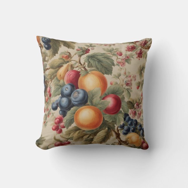 French Exquisite Fruits, Leaves, Delicate Flowers Cushion (Front)