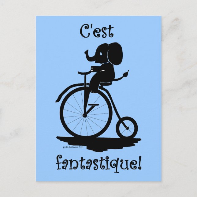 French Fantastic Elephant Pennyfarthing Bike Postcard (Front)