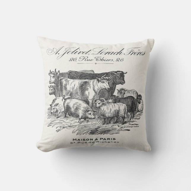 French farm animals reversible pillow with toile. (Front)
