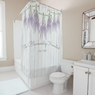 French Farmhouse Lavender Bundle Green Bow Shower Curtain
