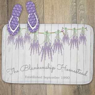 French Farmhouse Lavender Bundles Green Bow Bath Mat