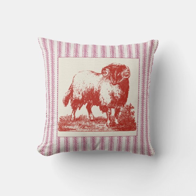 French Farmyard Sheep with Ticking Cushion (Front)
